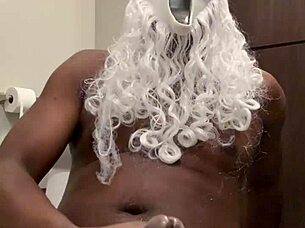 Santa begs for your help stroking his throbbing black monster cock
