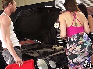 Muscular milf rides big cock with huge clit lips