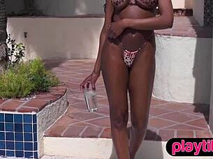 petite ebony big boobs beauty nude pool flaunt