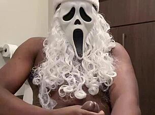 Santa begs for your help stroking his throbbing black monster cock