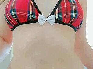 I can't stop touching my natural tits while undressing as a cute student