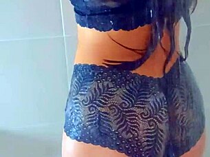 Gorgeous tanned Latina teens shower wet pussies after pool anal play