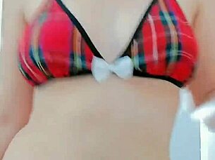 I can't stop touching my natural tits while undressing as a cute student