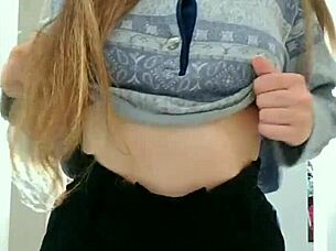 I can't stop touching my natural tits while undressing as a cute student