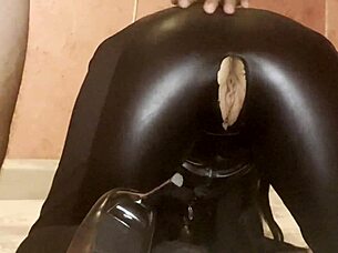 Black Latex Femdom Babe Bent Over for Ass Doggystyle Creampie