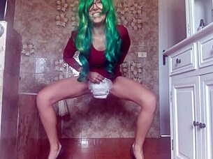 WET PUSSY NERD PEES IN TIGHT SEXY DIAPER DRESS HOT AMATEUR CLOSEUP!