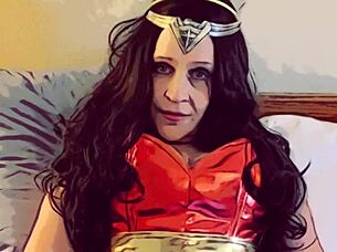 granny in corset fishnets blows superhero cock cosplay style