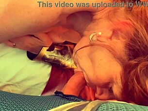 granny in corset fishnets blows superhero cock cosplay style