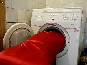 Redhead Housewife Stuck in Washer Takes Doggystyle Cumshot!