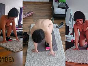 wanna worship this fat milf's naked ass during gym striptease workout?