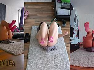 wanna worship this fat milf's naked ass during gym striptease workout?