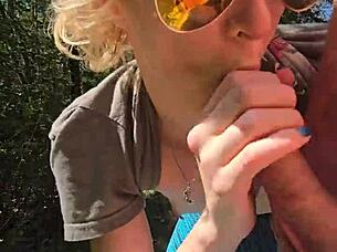 oops, quick outdoor handjob on my pierced nipples wife while walking