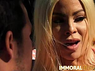 delightful chubby milf luna star squirts in outdoor titty fuck