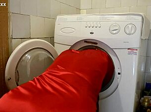 Redhead Housewife Stuck in Washer Takes Doggystyle Cumshot!