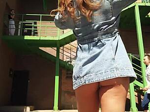 amateur babe flashes shaved pussy on public street