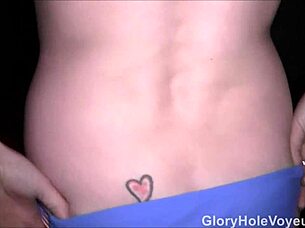 Chelsie Hope sucks tiny cock hard at gloryhole till cum floods mouth