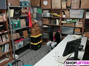 Police teen burglar punished with monster cock blowjob in shop