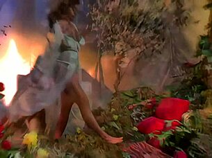 adorable brunette IN FOREST gets cum facial from ripped tattooed guy RIDING hard