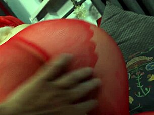 laura gets horny in christmas pantyhose teases wet legs then gives pov blowjob present