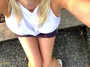 blonde milf no panties miniskirt public oops slip