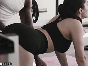 valentina nappi strips then rides trainer's bbc cowgirl at gym