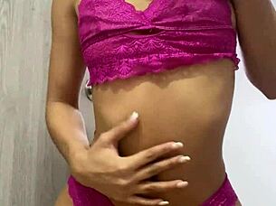hot petite girl fingers juicy pussy in pink underwear