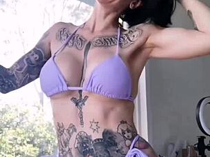 melody radford squeezes huge tits into slutty micro bikini