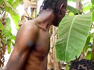 Local ebony babe's public bush blowjob and doggystyle cumshot craving more