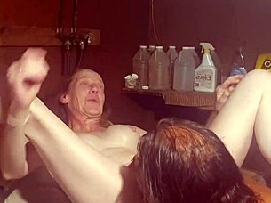 machine shakes as tongue laps juicy folds before cock pounds swollen pussy