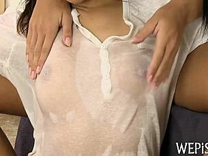 barely legal teen pisses sloppy on desk pov