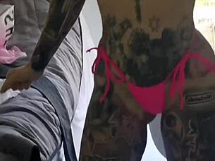 melody radford squeezes huge tits into slutty micro bikini