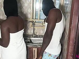 oiled kitchen assistant bends over for erotic hardcore fuck