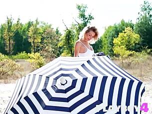 Petite Big Ass Blonde Eva Tali Strips Naked Outdoors