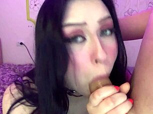 skinny brunette babe sloppy pov blowjob rough monster cock play