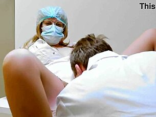 naughty nurse bent over desk for doctor creampie doggystyle