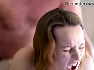 hot skinny brunette wife gets doggystyle creampie from neighbor on bed