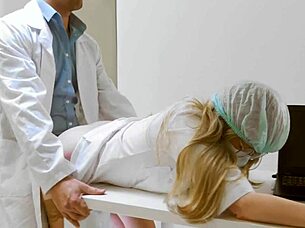 naughty nurse bent over desk for doctor creampie doggystyle