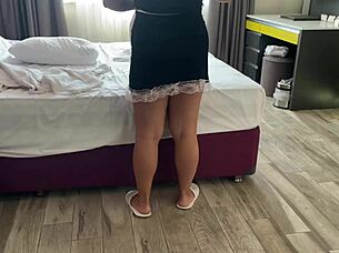 Hotel maid no panties masturbates wet pussy big natural tits orgasm