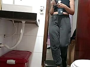 maid caught bathroom bent over blackmailed for creampie doggystyle