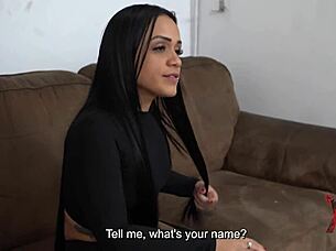 Horny Brunette Gobbles Huge Cock In Casting