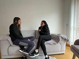 roomie pays rent with horny lesbian scissoring fingering orgasm!