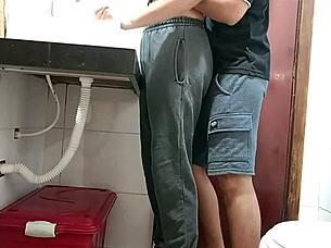 maid caught bathroom bent over blackmailed for creampie doggystyle