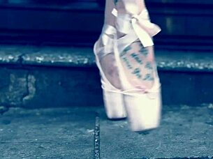 barefoot ballerina toes licked outdoors in heels