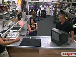 hot latina gets screwed hard by nasty pawn keeper's monster cock!