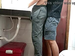 maid caught bathroom bent over blackmailed for creampie doggystyle