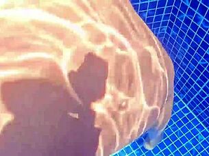 Caught poolside huge ass milf takes cock deep pussy