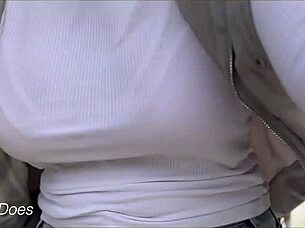 Wifey braless bike ride flashing amazing big tits publicly