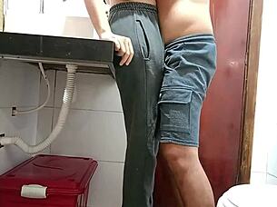 maid caught bathroom bent over blackmailed for creampie doggystyle