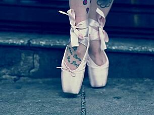 barefoot ballerina toes licked outdoors in heels