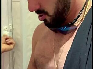 muscular bodybuilder slave first anal bdsm casting gym bathroom pegging